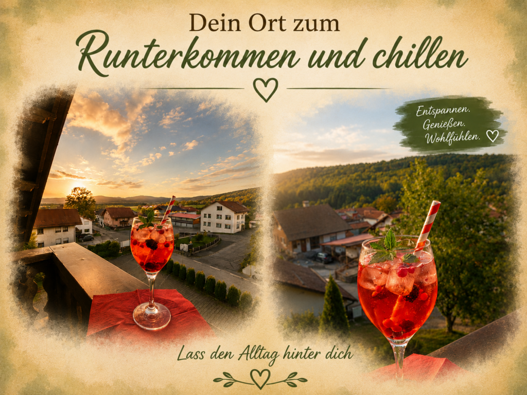 Blick vom Büchelsteiner Hof Balkon mit Cocktail