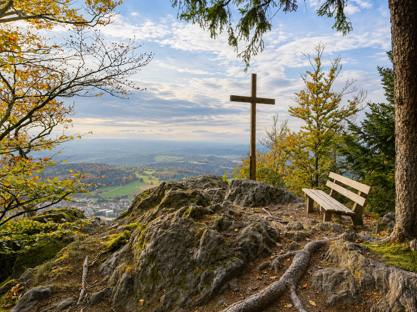 Blick vom kleinen Büchelstein auf Grattersdorf und den Büchelsteiner Hof