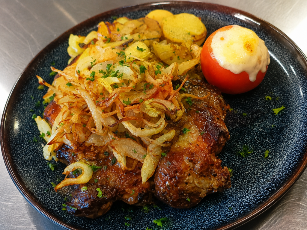 saftiger Zwiebelrostbraten vom Büchelsteiner Hof in Grattersdorf